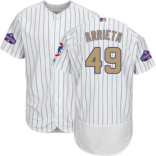 Cubs #49 Jake Arrieta White(Blue Strip) Flexbase Authentic Gold Program Stitched MLB Jersey